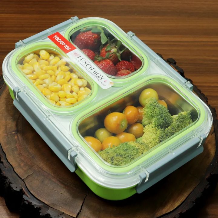 TODOMOI Stainless Steel 3-Compartment Lunch Box