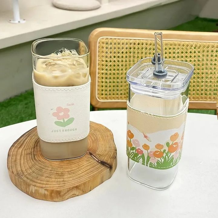 2PCS%20Square%20Heat%20Resistant%20Coffee%20Glass%20Cup%20With%20Lid%20and%20Straw%20Transparent%20Milk%20Tea%20Juice%20Cups%20Coffee%20Mug%20For%20Home%20Bar%20Drinkware%20-%20Image%204