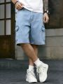 Men's Summer Loose Straight Fit Five Pocket Denim Shorts in American Retro Workwear Style. 