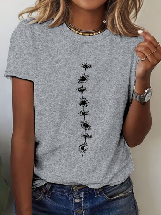 Plus%20Size%20Women'S%20Casual%20Sunflower%20Print%20T-Shirt%20Short%20Sleeve%20Crew%20Neck%20Top%20Perfect%20for%20Summer%20Casual%20Wear%20Sunflower%20Graphic%20Tee%20-%20Image%202