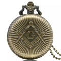 Bronze Co-Masonic Theme Alloy Quartz Pocket Watch Pendant Necklace with Co-Masonic Theme/Necklace Watch. 