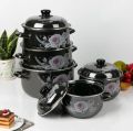 5 pcs Set Black Enamel Cast Iron Cookware Casserole set enamel cook tool pot With Best quality. 