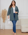 Oversized casual cardigan, women's plus size waffle knit cardigan with three-quarter length sleeves. 