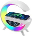 BT3401 G Shape Lamp Speaker Portable Bluetooth Speaker With Digital clock Fast Wireless Charging 15W  Rechargeable Speaker With RGB Colorful Lights Best For Room Decor and Birthday Wishes Big Size Speaker for Side Table. 