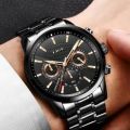 New Luxury Premium Black Stainless Steel Chain Quartz Analog Wrist Watch For Men Gents Boys Black LIGE. 