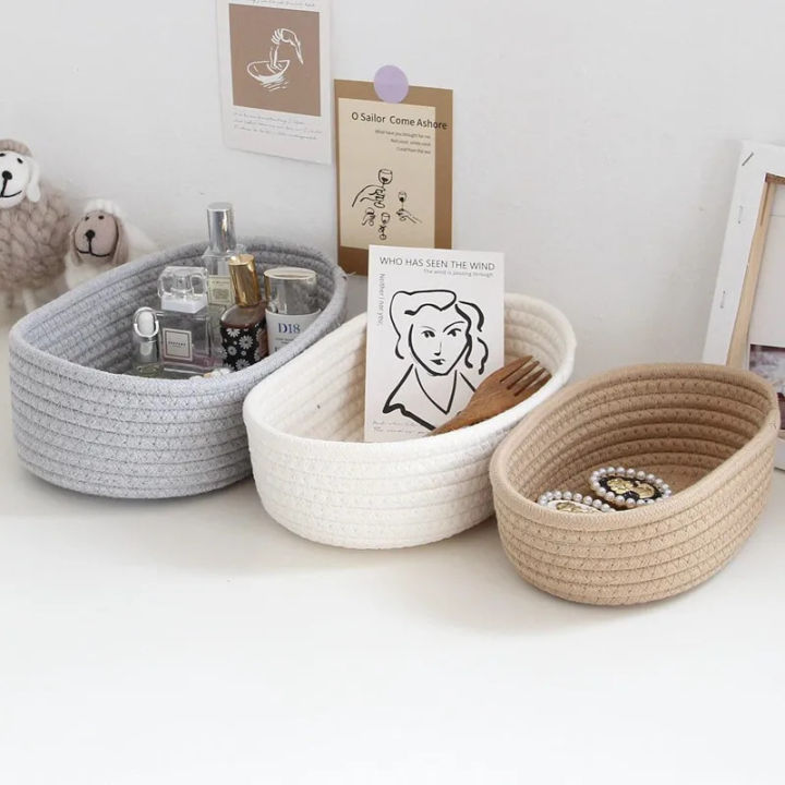Desktop Storage Basket Toys Cosmetics Office Stationery Storage Box Hand Woven Cotton Thread Storage Basket Boat Shaped Basket