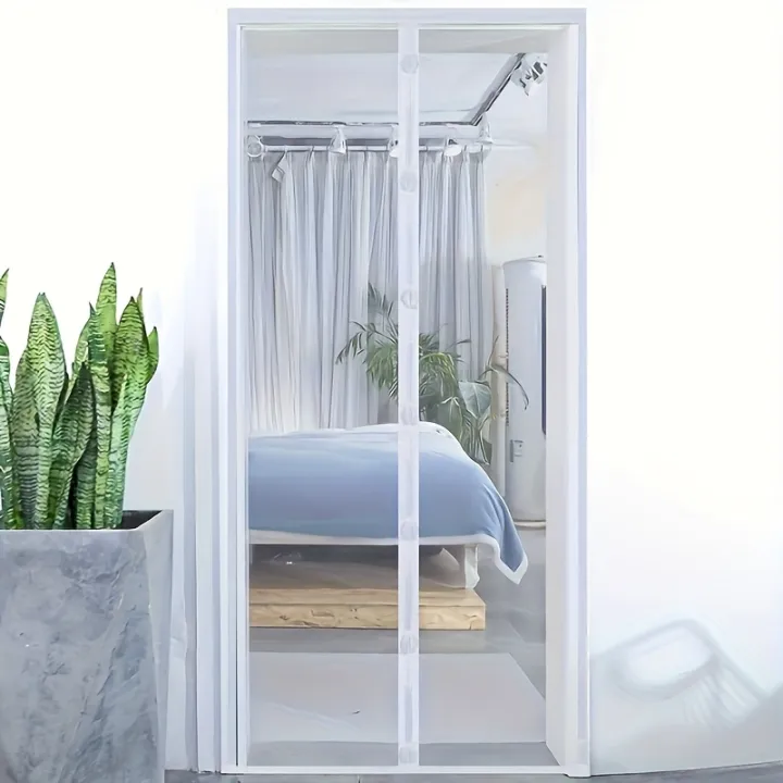 No-Drill%20Magnetic%20Screen%20Door%20-%20a%20Black%20And%20White%20Mesh%20Curtain%20Easy%20to%20Install,%20Featuring%20a%20Soft%20Net%20That%20Is%20Easy%20to%20Clean%20-%20Image%203