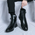 New Waterproof British Riding Boots Men's Fashionable Ankle Boots Casual and Versatile High-Top Leather Shoes Men's Trend. 