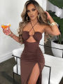 Sleeveless Sexy Female Midi Backless Dresses Slim Night Club Party Women's Dress Bodycon Vestidos Elegantes Para Mujer. 