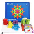 155Pcs Set Wooden Pattern Blocks Geometric Shape Jigsaw Puzzle Baby Educational Montessori Tangram Toys for Kids with 24Pcs Card. 