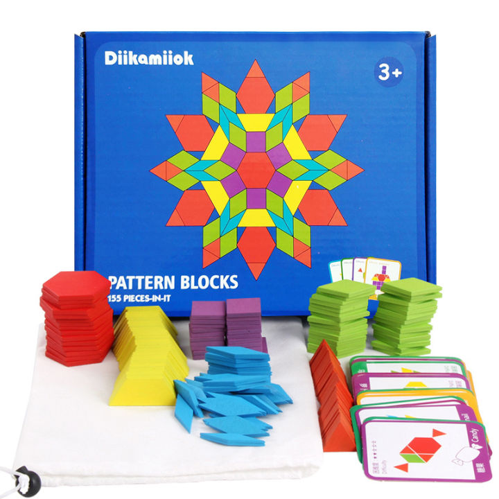 155Pcs%20Set%20Wooden%20Pattern%20Blocks%20Geometric%20Shape%20Jigsaw%20Puzzle%20Baby%20Educational%20Montessori%20Tangram%20Toys%20for%20Kids%20with%2024Pcs%20Card%20-%20Image%207
