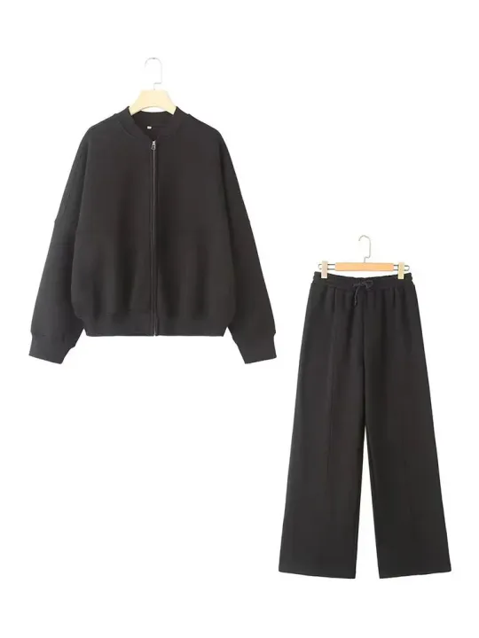 HH%20Women's%20Fall%202-Piece%20Retro%20Solid%20Color%20Zip%20Bomber%20Jacket%20Sweatshirt+High%20Waist%20Lace%20Up%20Women's%20Wide%20Leg%20Pants%20Street%20Wear%20-%20Image%206