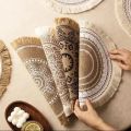 Boho Round Placemat 15 Inch Farmhouse Woven Jute Fringe TableMats with Pompom Tassel Place Mat for Dining Room INS Table Decors. 