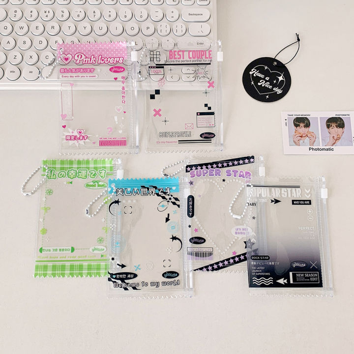 Korean%20Style%20Cute%20Transparent%20Zipper%20Card%20Holder%203%20Inch%20Photo%20Sleeve%20Student%20ID%20Badge%20Pendant%20Storage%20Pouch%20Clear%20Card%20Case%20-%20Image%202