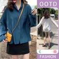 Koko. white long-sleeved shirt Korean-style loose chiffon shirt female simple versatile long-sleeved shirt short back sunscreen shirt # w308. 