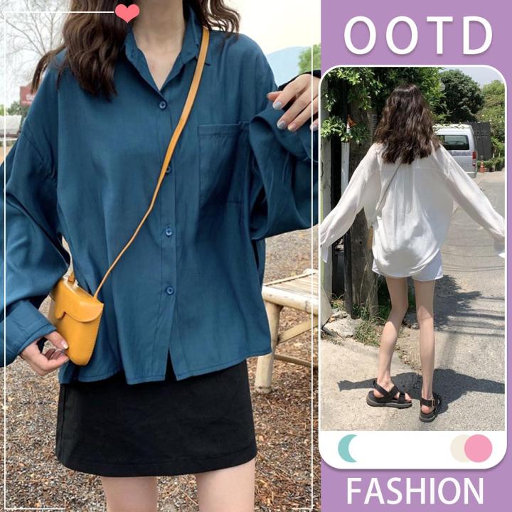 Koko. white long-sleeved shirt Korean-style loose chiffon shirt female simple versatile long-sleeved shirt short back sunscreen shirt # w308