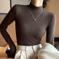 2025 New Knitted Half-turtleneck Pullovers Women Bottom Shirts Sweater Jumper Elegant Korean Fashion Long-sleeved Tops Knitwear.