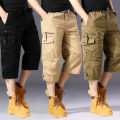 Summer pure cotton cropped shorts for men and young people, straight leg sports camouflage casual workwear shorts, loose and thi. 