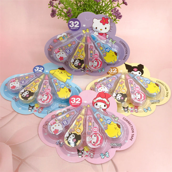 4Pcs/set Sanrio Hello Kitty Correction Tape Kuromi My Melody Pompompurin Kawaii Students Stationery School Office Supplies