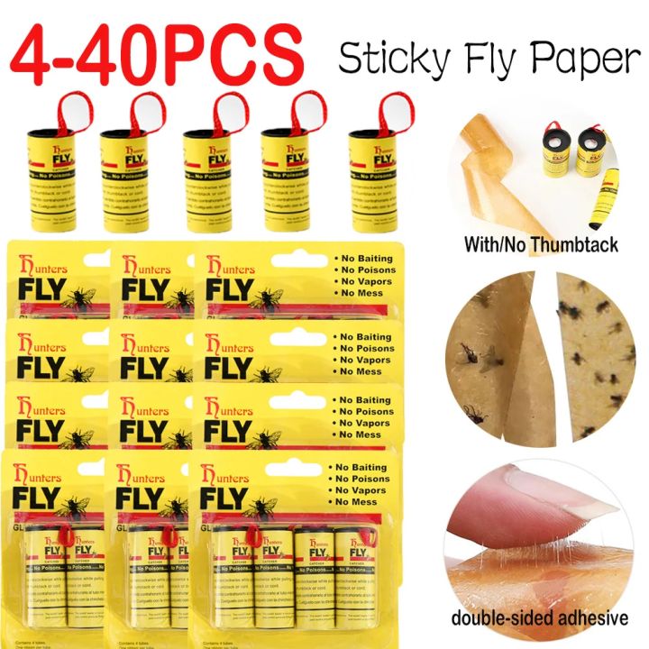 Sticky Paper Insectiode 4-40PCS Sticky Fly Paper Disposable Fly Killer Glue Paper Double-sided ...
