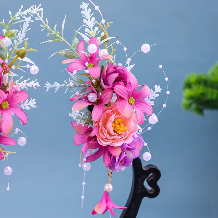 Chinese%20retro%20bridal%20headpiece%201%20pair%20of%20pink%20floral%20tassel%20hair%20clips%20Wedding%20party%20performance%20headband%20Hair%20accessories%20-%20Image%206