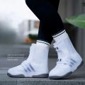 1set Two Tone Shoe Covers Waterproof Overshoes Washable Anti Skid Shoe Covers With Button White Durable Shoe Covers.