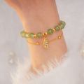 Chinese Style Green Jade Bracelet For Women Exquisite Gold Color Leaves Wrist Strap Bangle Double Chain Bracelet K.