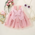 Fairy Fabulous Cami Dress With Butterfly Wings Design, Cute Mesh Princess Dress Baby Girl Party Performance Gown Dress. 