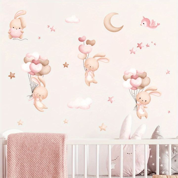 Cartoon Cute Rabbit Balloon Animal Wall Stickers Removable for Kids ...