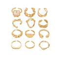 12PCS Set Of New Irregular Geometric Ring Alloy Plated Metal Adjustable Finger Ring For Women, Fashion Statement Jewelry Party N. 