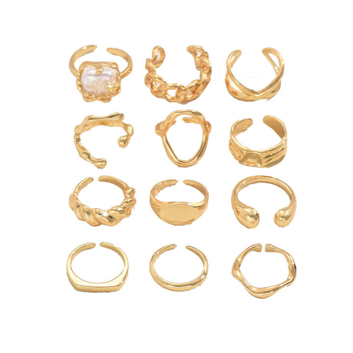12PCS%20Set%20Of%20New%20Irregular%20Geometric%20Ring%20Alloy%20Plated%20Metal%20Adjustable%20Finger%20Ring%20For%20Women,%20Fashion%20Statement%20Jewelry%20Party%20N%20-%20Image%206
