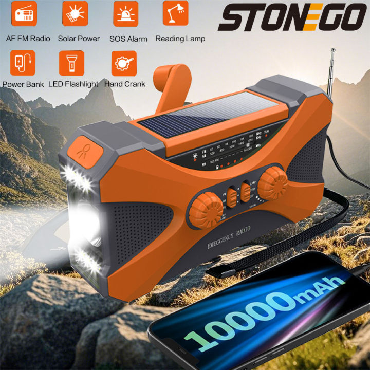 Multifunctional 10000mAh Solar Crank Radio AM/FM/NOAA Weather Alert, Dual Stereo Speakers, Phone Charger, LED & SOS Alarm
