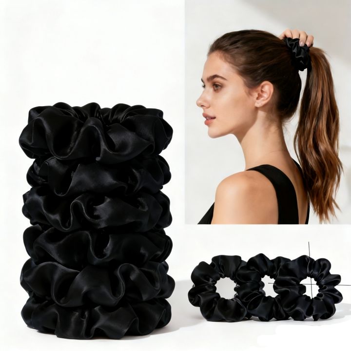 1/6/16/32/100pcs%20bulk%20satin%20scrunchies%20suitable%20women%20elegant%20black%2010cm%20headwear%20hair%20ties%20accessories%20casual%20cute%20-%20Image%202