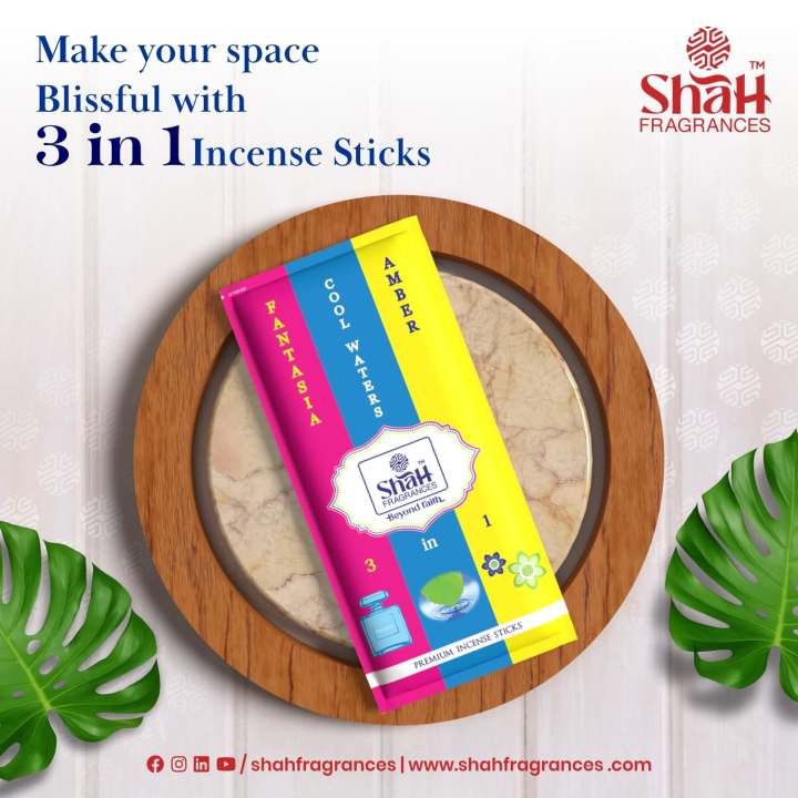 Shah Fragrances 3 in 1 Zipper Pack Incense Stick Agarbatti