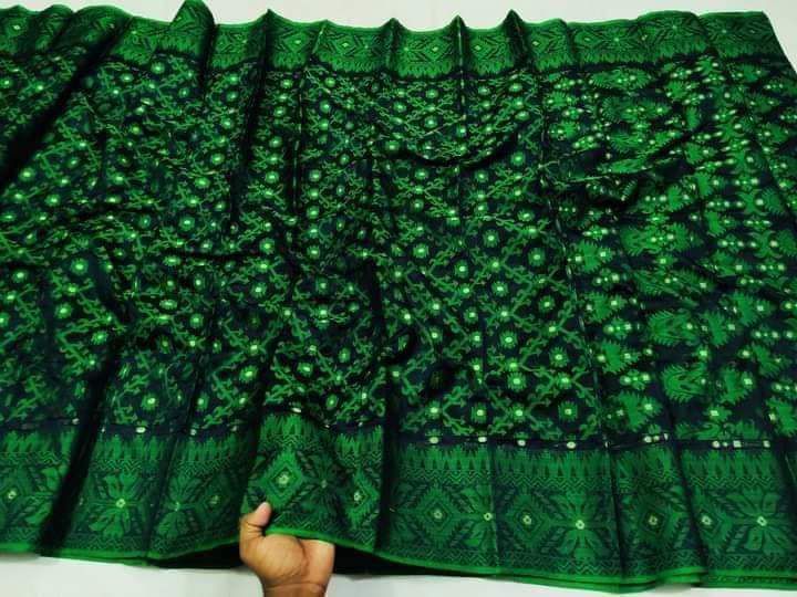 Silk - Black with Green Jamdani Saree Without Blouse Piece for Women Suitable for All Seasons - Appropriate for Both Party & Casual Wear