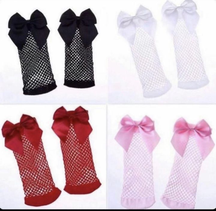 Stretchable Kids Fishnet Bow Socks - Free Size
