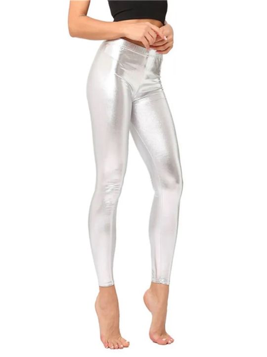 Bright%20leather%20nine-point%20pants%20high%20spring%20silver%20imitation%20leather%20fashion%20solid%20color%20leggings%20PU%20leather%20pants%20for%20women%20-%20Image%203