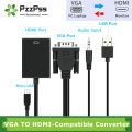 VGA to HDMI-compatible Converter Cable Full HD 1080P VGA to HDMI Cable Adapter With Audio Output for PC Laptop HDTV Projector. 
