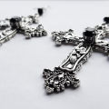 Goth Large Detailed Cross Black Drill Jewel Earrings Silver Color Gothic Punk Jewellery Fashion Gorgeous Statement Women Gift. 