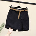 Chic Shorts Women Belt Korean Solid Buttons Side Slit A-line Streetwear Fashion Skirts Chic Harajuku Summer Loose Pants.