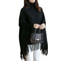 Women Poncho Coat Solid Elegant Pullover Female Jumper Irregular Tassel. 