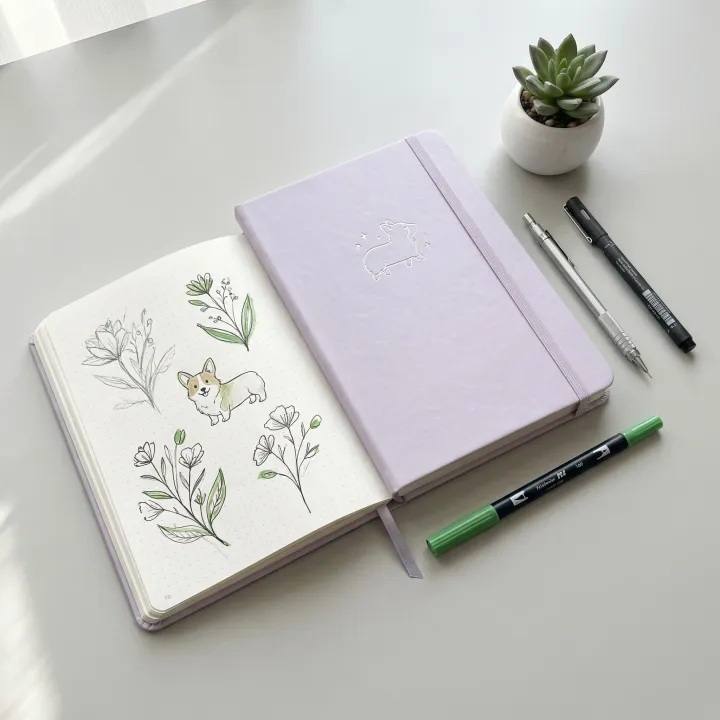A5%20Corgi%20Dot%20Grid%20Notebook%20Lavender%20Faux%20PU%20Journal%20160GSM%20Ivory%20Paper%20160%20Numbered%20Pages%205x5mm%20Dotted%20Diary%20-%20Image%203