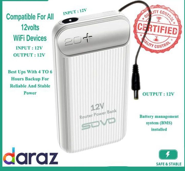12 Volt power bank with Super fast 12 volt 3 amp charger for Router modem, for all brands PTCL,TP LINK ,TENDA , D LINK