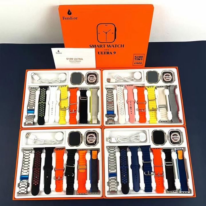 FENDIOR ULTRA 2 S100 7 IN 1 STRAPS BIG DISPLAY 49MM WIRELESS CHARGING ULTRA BLUETOOTH CALLING SMARTWATCH