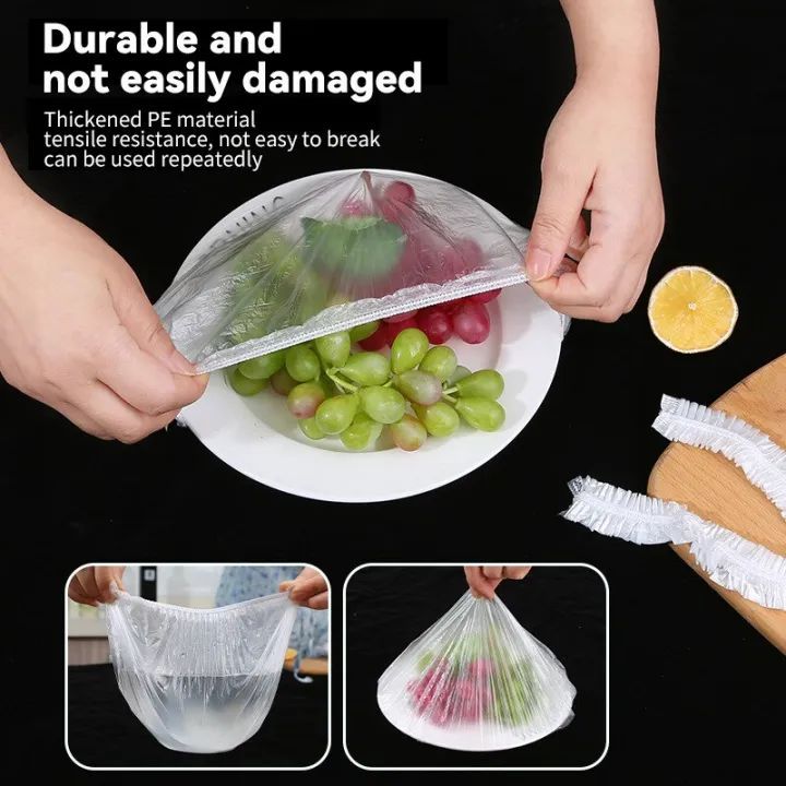 100pcs Disposable Plastic Film Bowl Cover Elastic Food Cover Plastic Wrap Cover