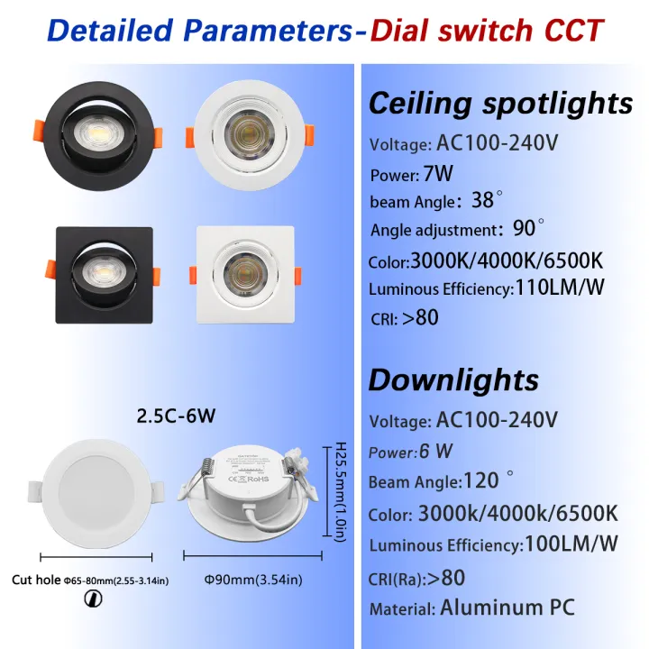 10pcs%20CCT%203000/4000/6500K%20Spot%20Led%20Downlight%20Anti-glare%20Ceiling%20Lamp%20Foldable%20Spotlights%20for%20BedRoom%20Bathroom%20Surface%20Mounted%20-%20Image%202