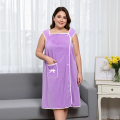 1Pc Women's Plus Size Wearable Bath Towel - Cute Bow Shower Skirt, Adjustable Bath Robe with Pocket. Soft Fabric for Home Use.. 