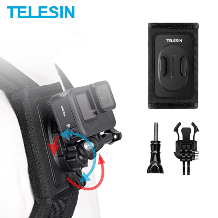 TELESIN 360° Rotate Buckle Double J-Hook Quick Release Backpack Shoulder Strap Mount for GoPro Hero Insta360 DJI OSMO Action