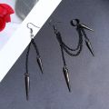 New Fashion Creative Trend Men's Retro Black Tassel Long Chain Punk Earrings Hip Hop Rivets Earrings Female Gothic Party Jewelry.