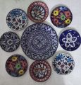 wall hanging plates blue pottery. 
